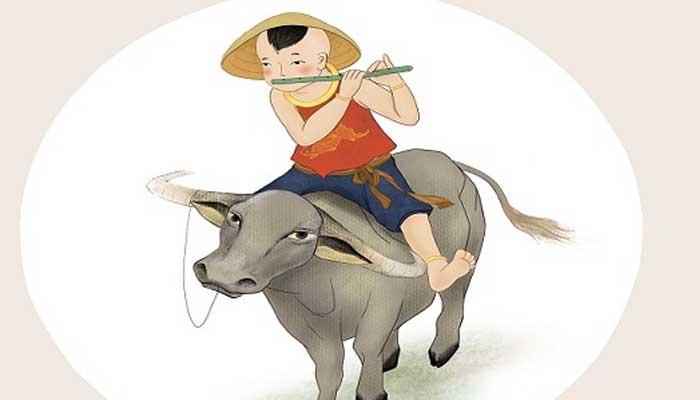 牧童归去横牛背,短笛无腔信口吹.